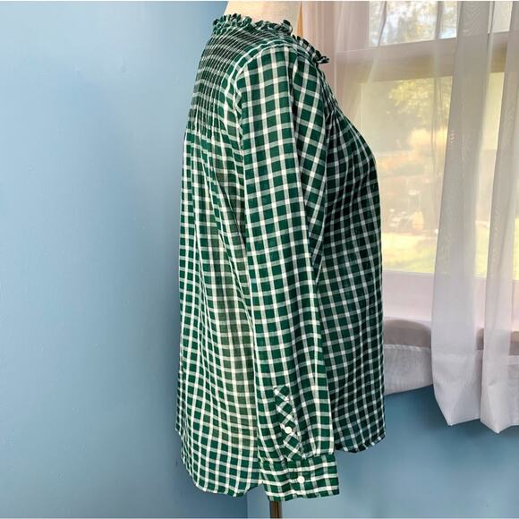 J. Crew Green Gingham Windowpane Popover Pintuck Top Size 6 - Picture 6 of 7